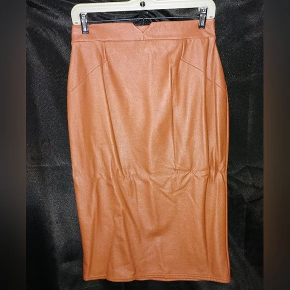 Vegan Leather Pencil Skirt (coffee) - Picture 8 of 13